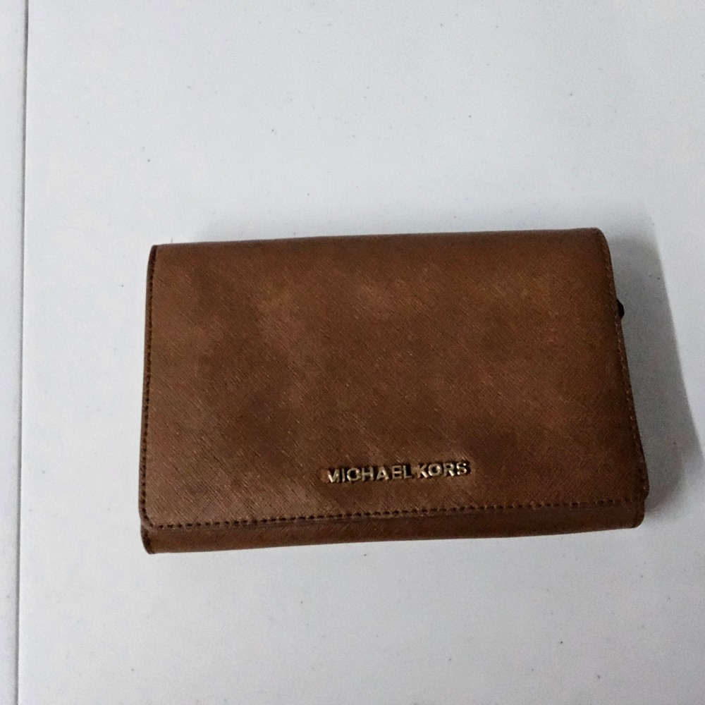 Michael Kors Crossbody Wallet Brown Leather‎ Phone Holder Card Slots - Picture 8 of 13
